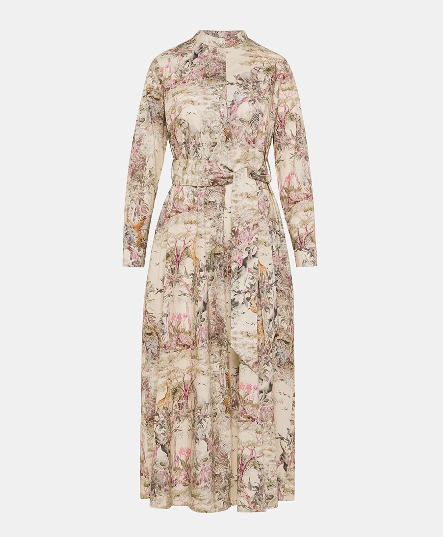 Momoni Women's Lorina Poplin Dress - Multicolour Cream Floral Summer Dress