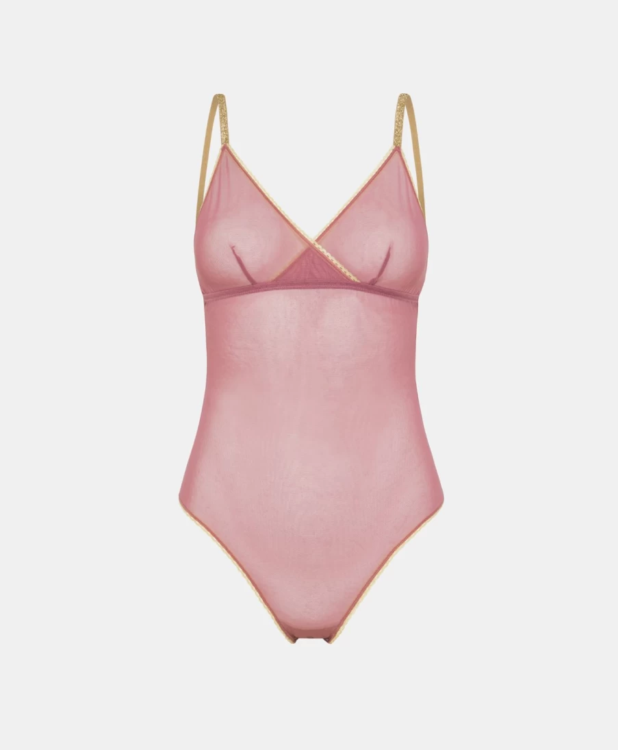 Momoni Women's Antique Pink Tulle Tore Body - Elegant Lace Detail Bodysuit