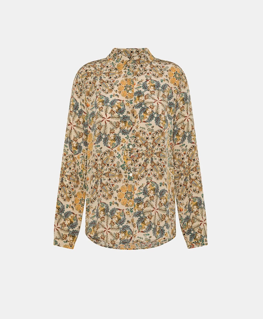 Momoni Women's Meudon Printed Crepe De Chine Shirt - Multicolor Beige