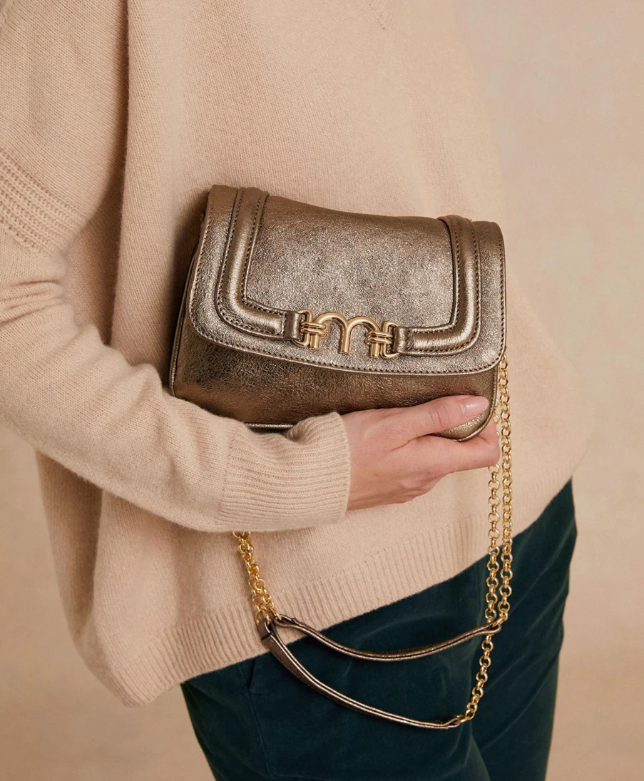 Momoni Women's Mimi Flore Bag - Laminated Leather Handbag in Gunmetal Gray