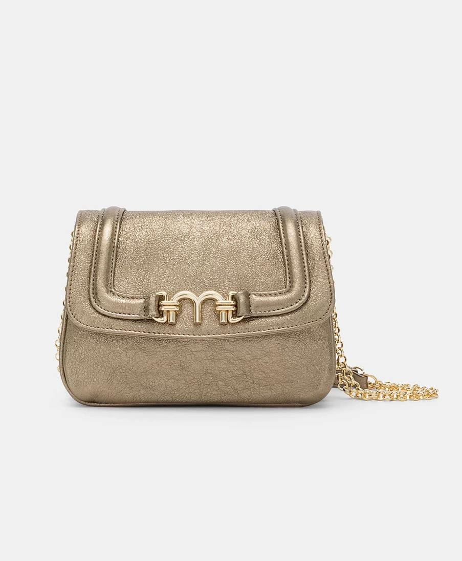 Momoni Women's Mimi Flore Bag - Laminated Leather Handbag in Gunmetal Gray