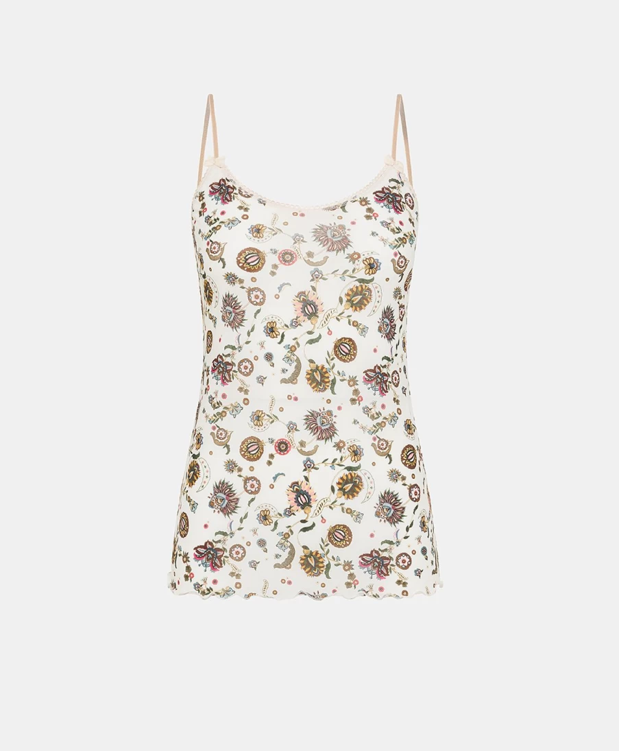 Momoni Women's Airelle Printed Nylon Top - Cream & Multicolor Pink Fashion Blouse