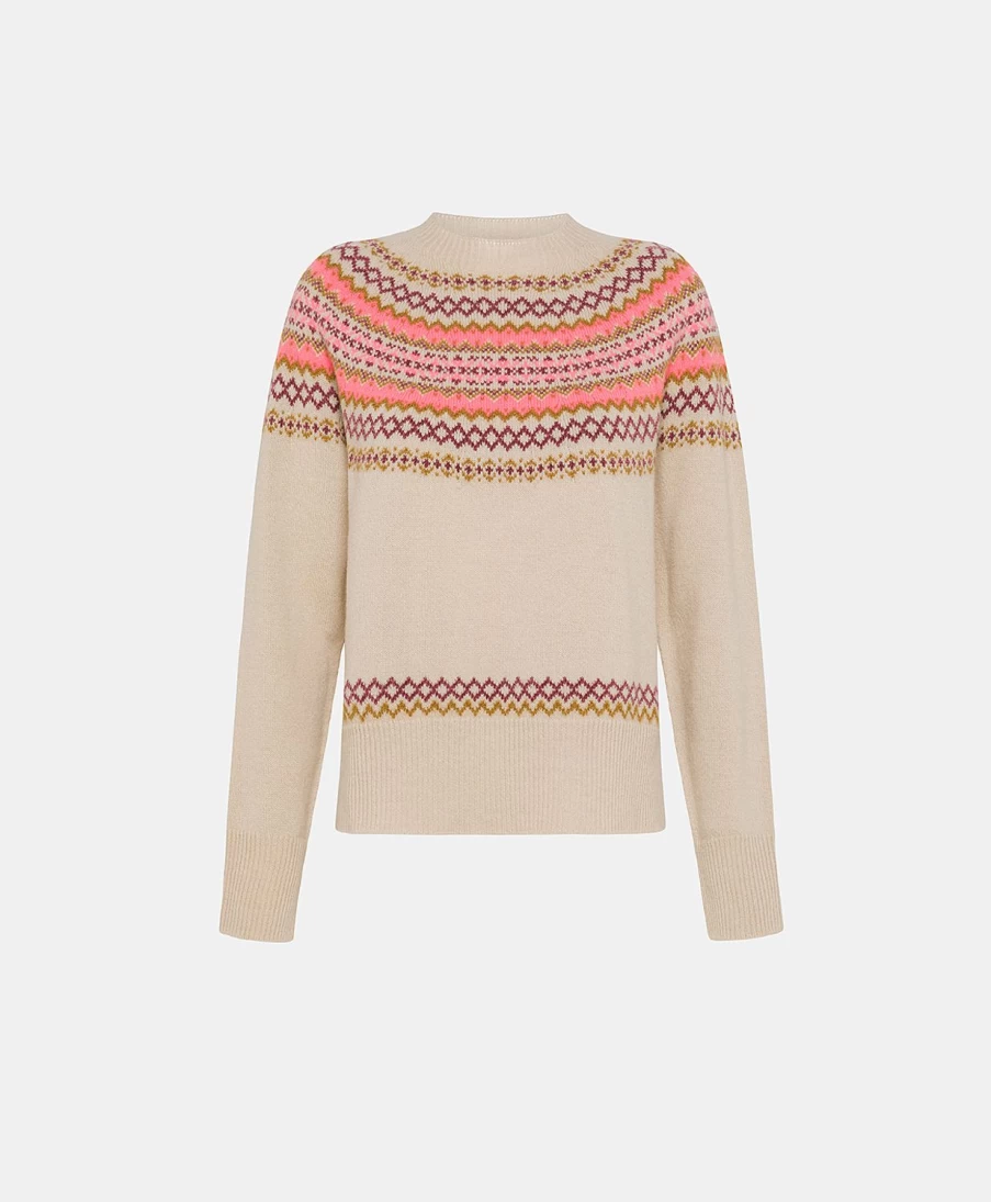 Momoni Women's Beige Jacquard Wool Knitwear - Thibault Style Premium Sweater