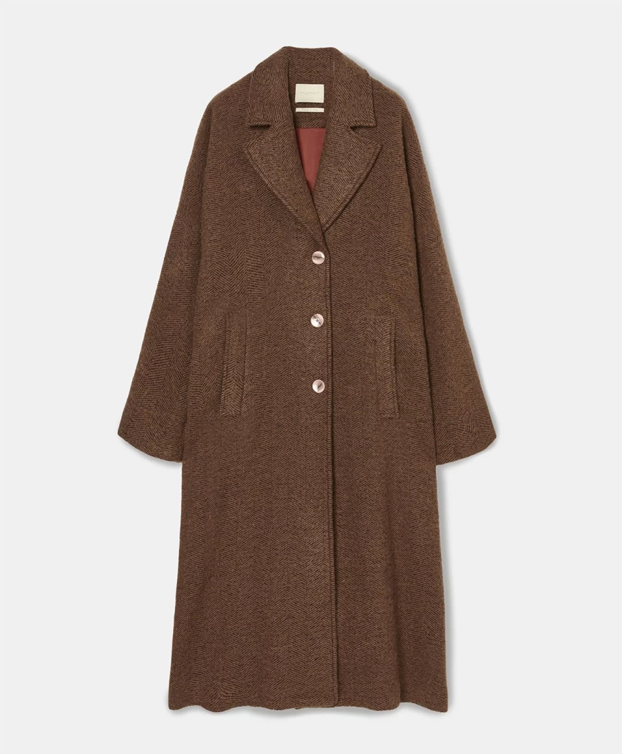 Momoni Women's Chevron Wool Coat in Beige and Chocolate Brown - Danimarca Style Winter Outerwear