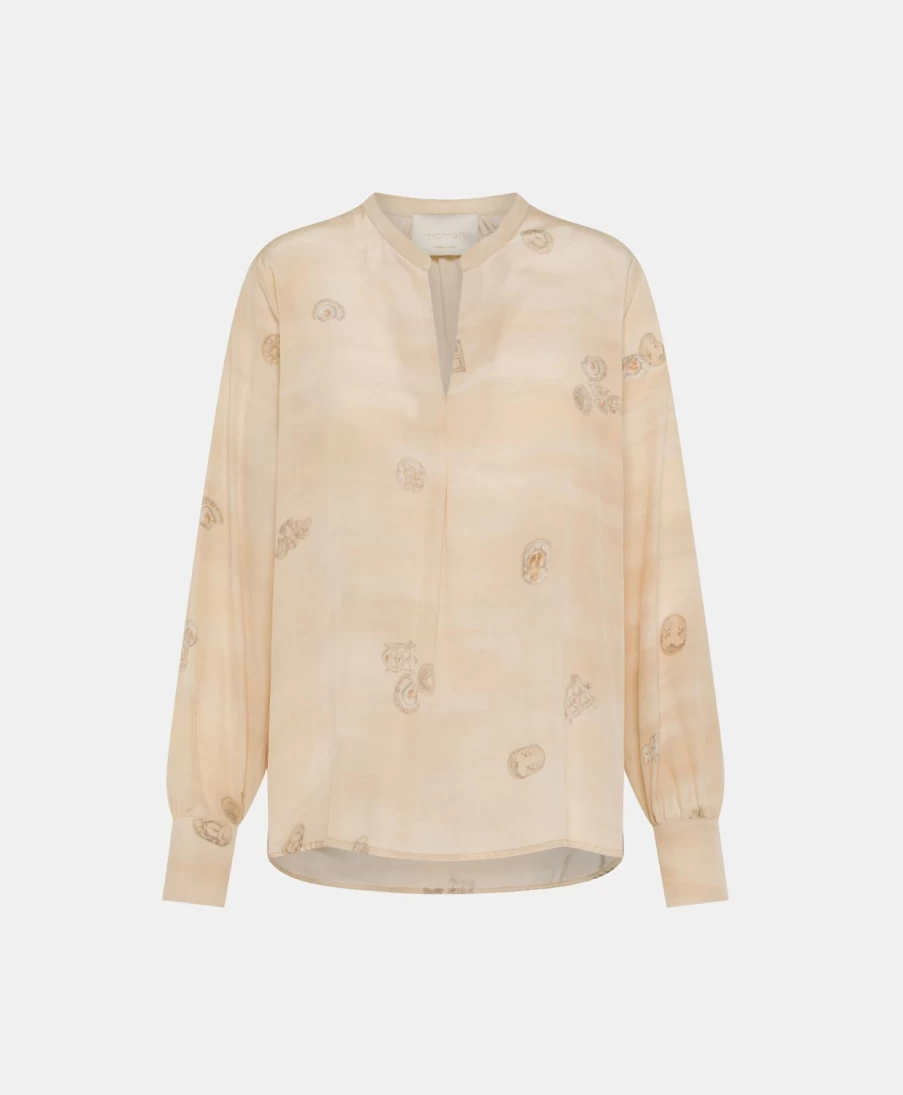 Momoni Women's Alisha Blouse - Multicolor Beige Crepe De Chine Elegant Top