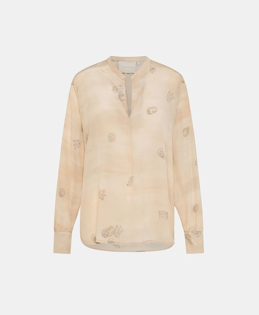 Momoni Women's Alisha Blouse - Multicolor Beige Crepe De Chine Elegant Top