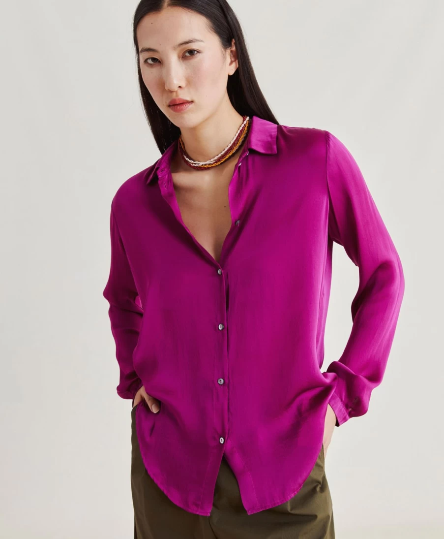 Momoni Women's Cyclamen Silk Meudon Shirt - Plain Elegant Blouse for Women