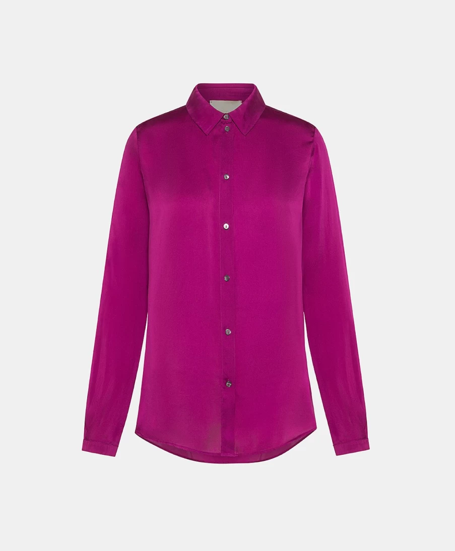 Momoni Women's Cyclamen Silk Meudon Shirt - Plain Elegant Blouse for Women