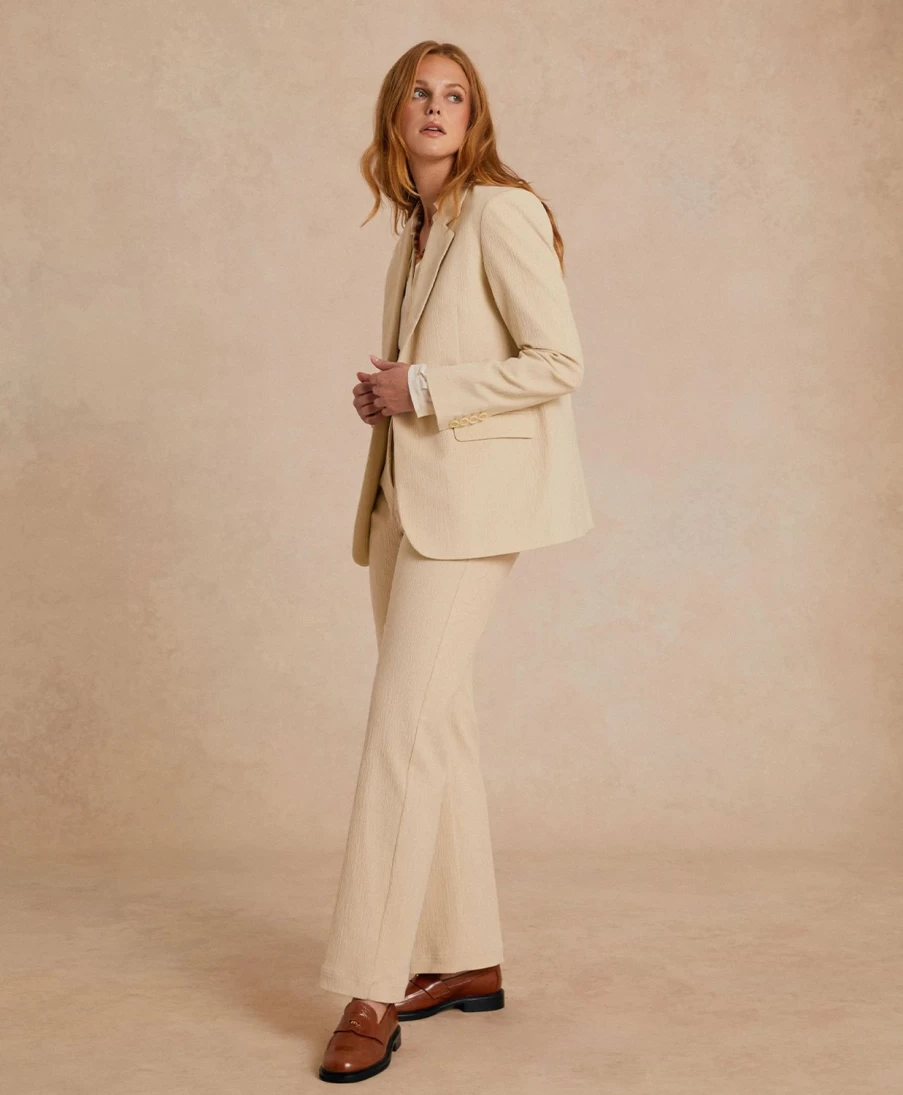 Momoni Women's Christophe Stretch Ribbed Jacket in Cotton Modal Blend - Butter