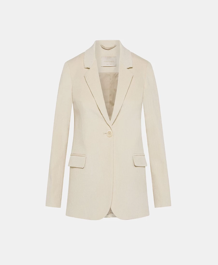 Momoni Women's Christophe Stretch Ribbed Jacket in Cotton Modal Blend - Butter