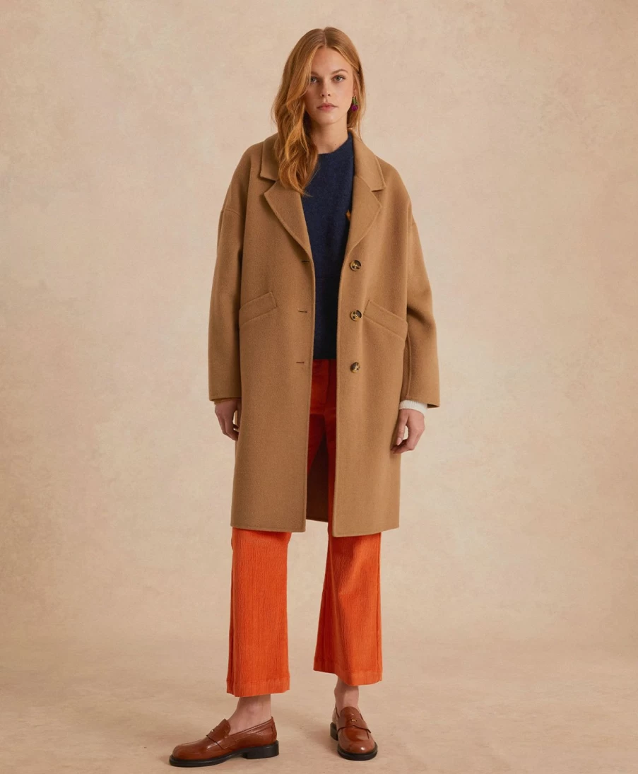 Momoni Women's Ernest Double-Face Wool Blend Coat in Honey - Luxurious Warm Winter Jacket
