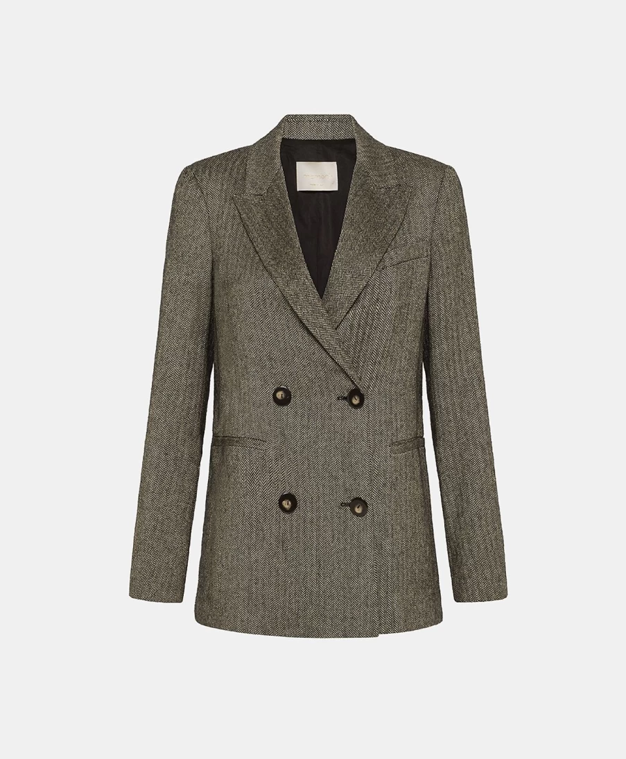 Momoni Women's Black Herringbone Linen Blend Quentin Jacket