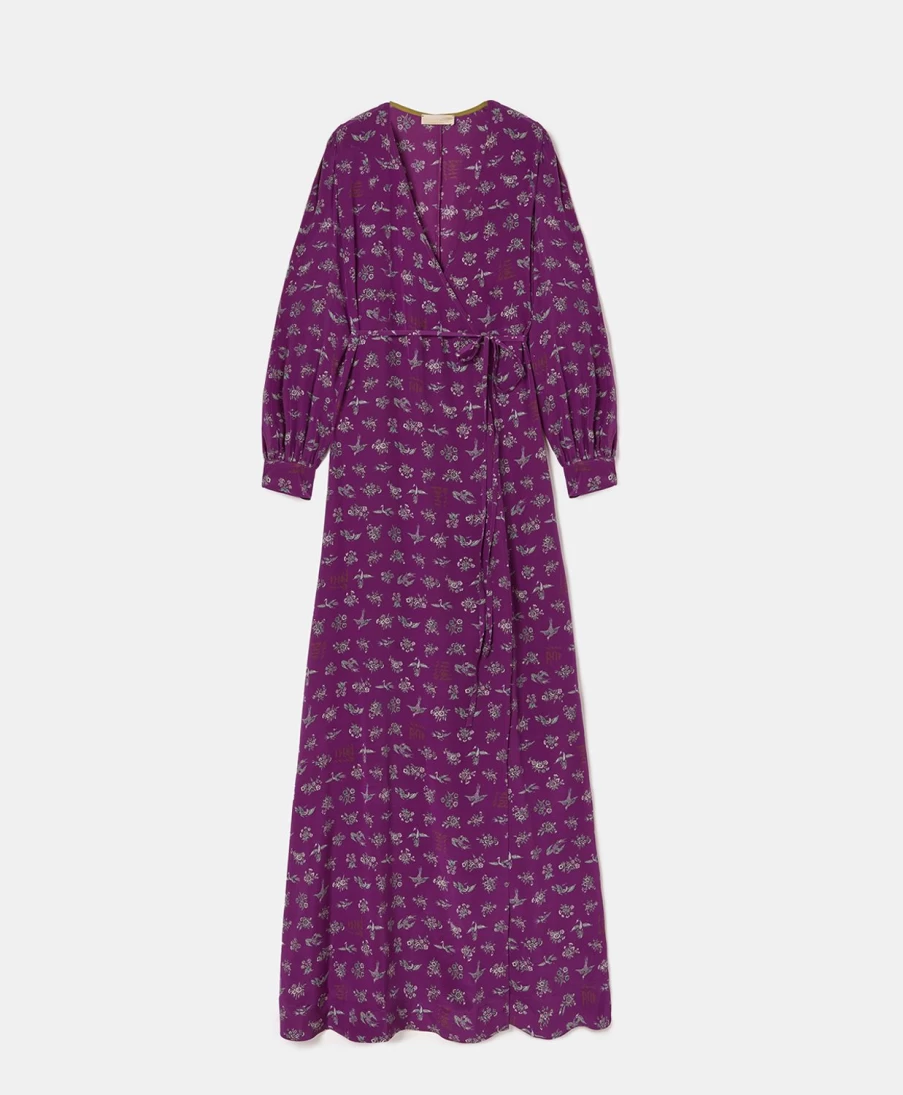 Momoni Women's Printed Silk Crepe de Chine Dress - Purple & Pink Alaterno Style