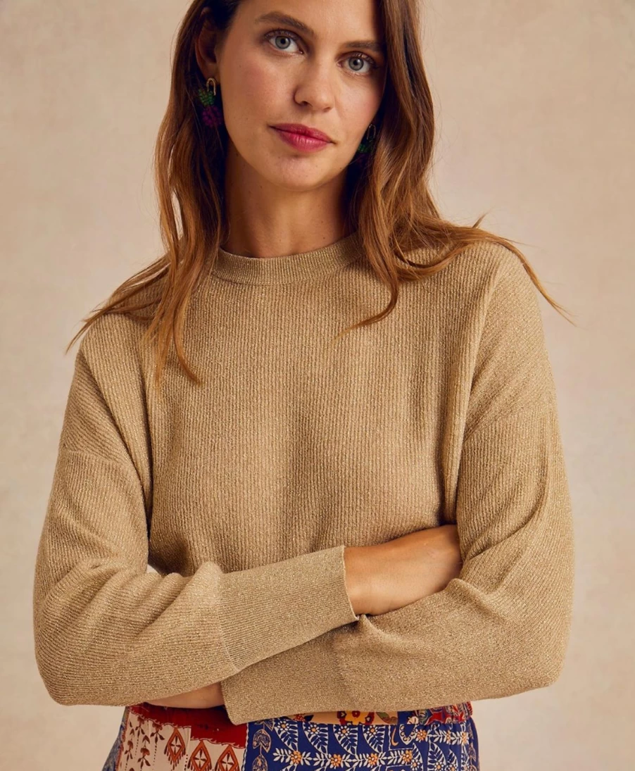 Momoni Women's Beige Light Alpaca Lurex Knitwear Desire Sweater