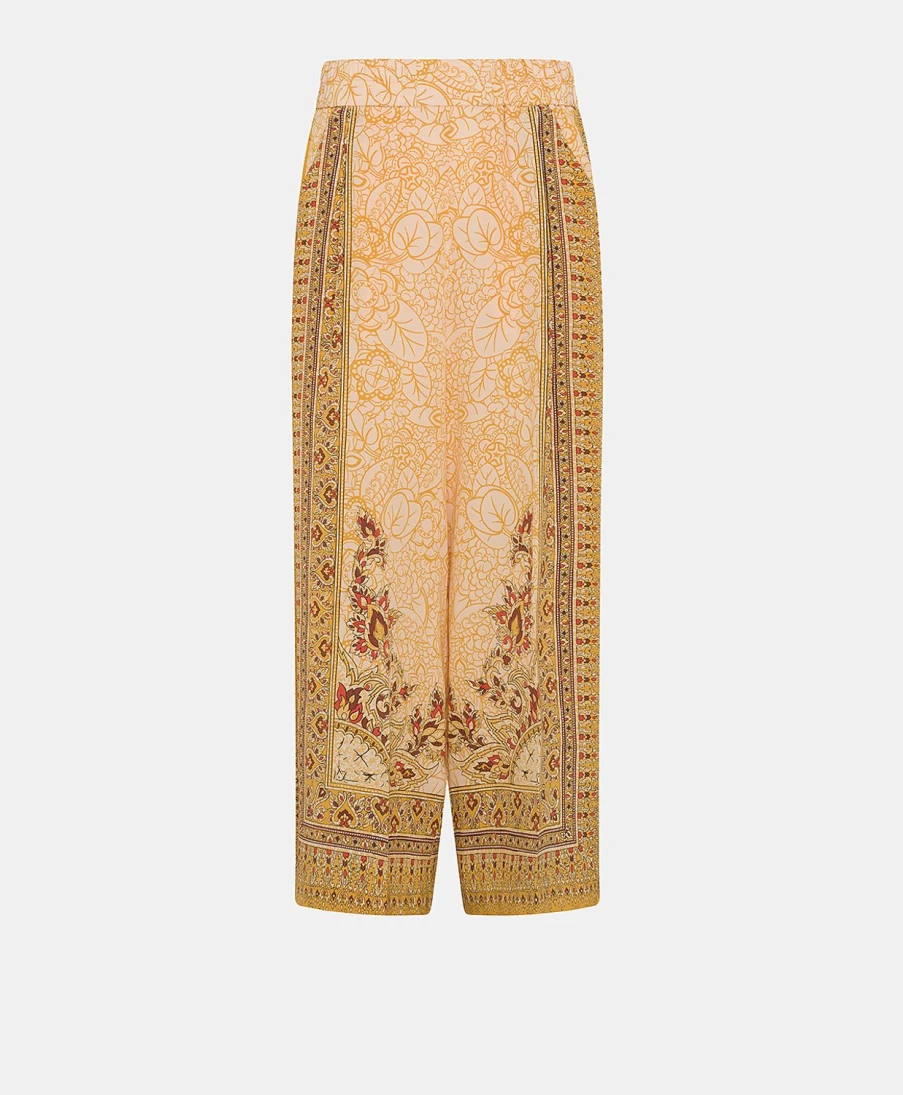 Momoni Women's Boracay Crepe De Chine Pant - Burnt Orange & Multicolor Floral Print