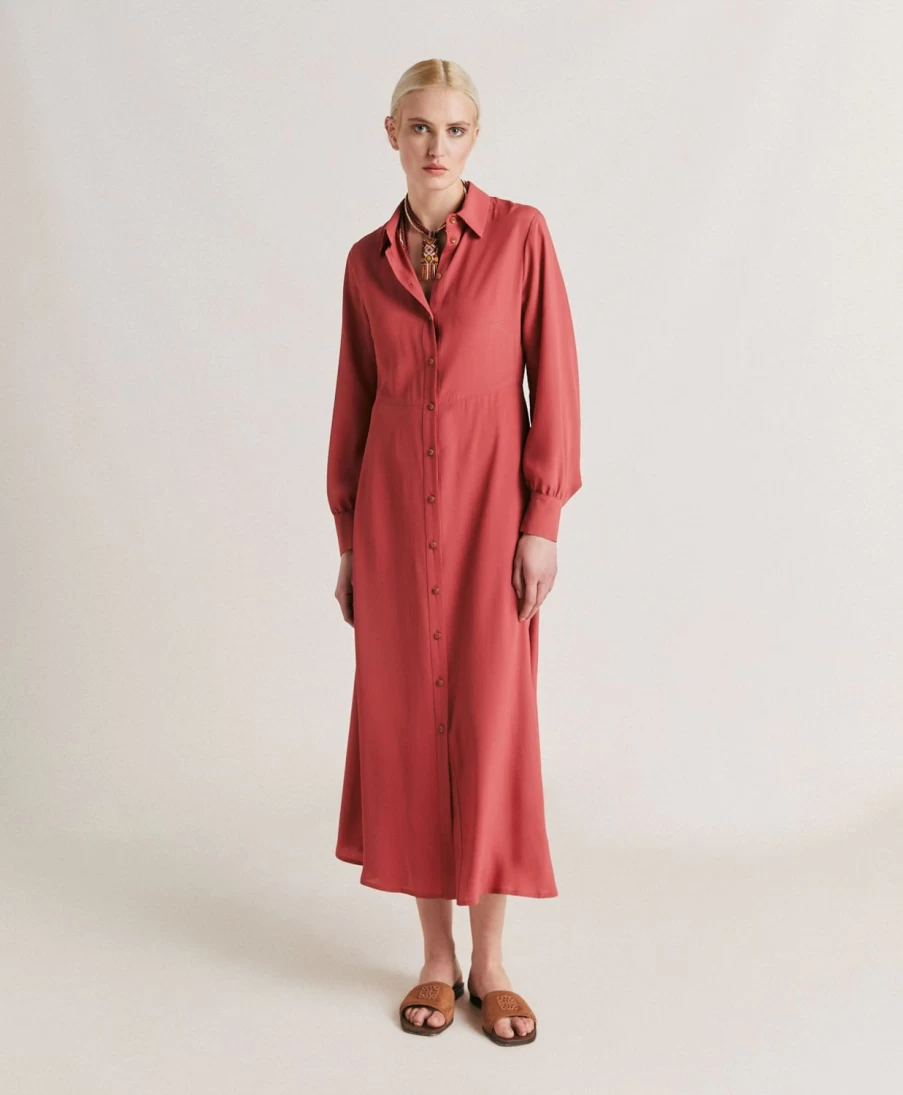Momoni Women's Bethany Silk Dress - Elegant Burgundy Plain Design