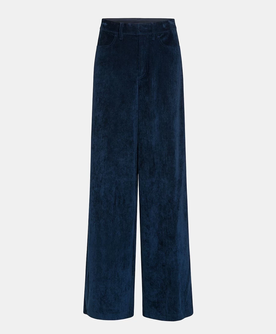 Momoni Women's Gustave Velvet Pant - Elegant Smooth Night Blue Trousers for Ladies