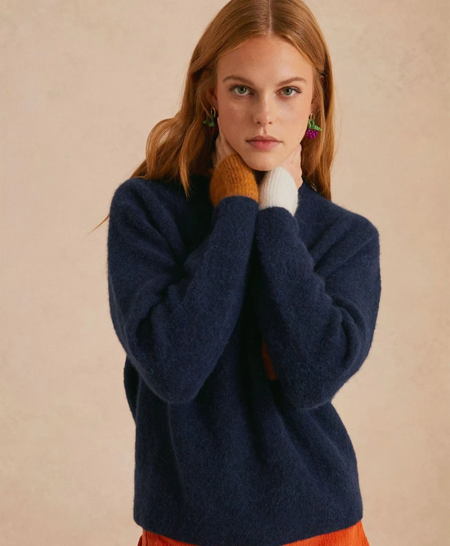 Momoni Women's Blue Colour Block Knitwear in Baby Alpaca - Abete Style