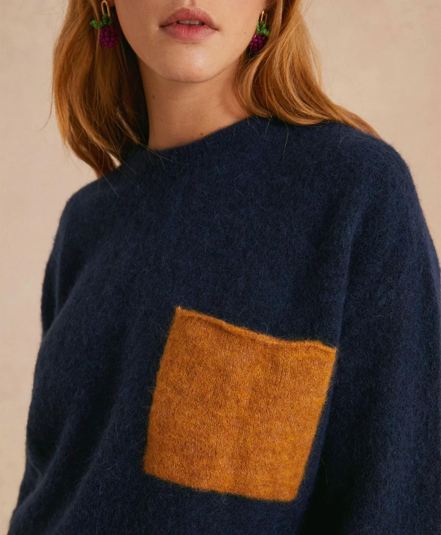 Momoni Women's Blue Colour Block Knitwear in Baby Alpaca - Abete Style