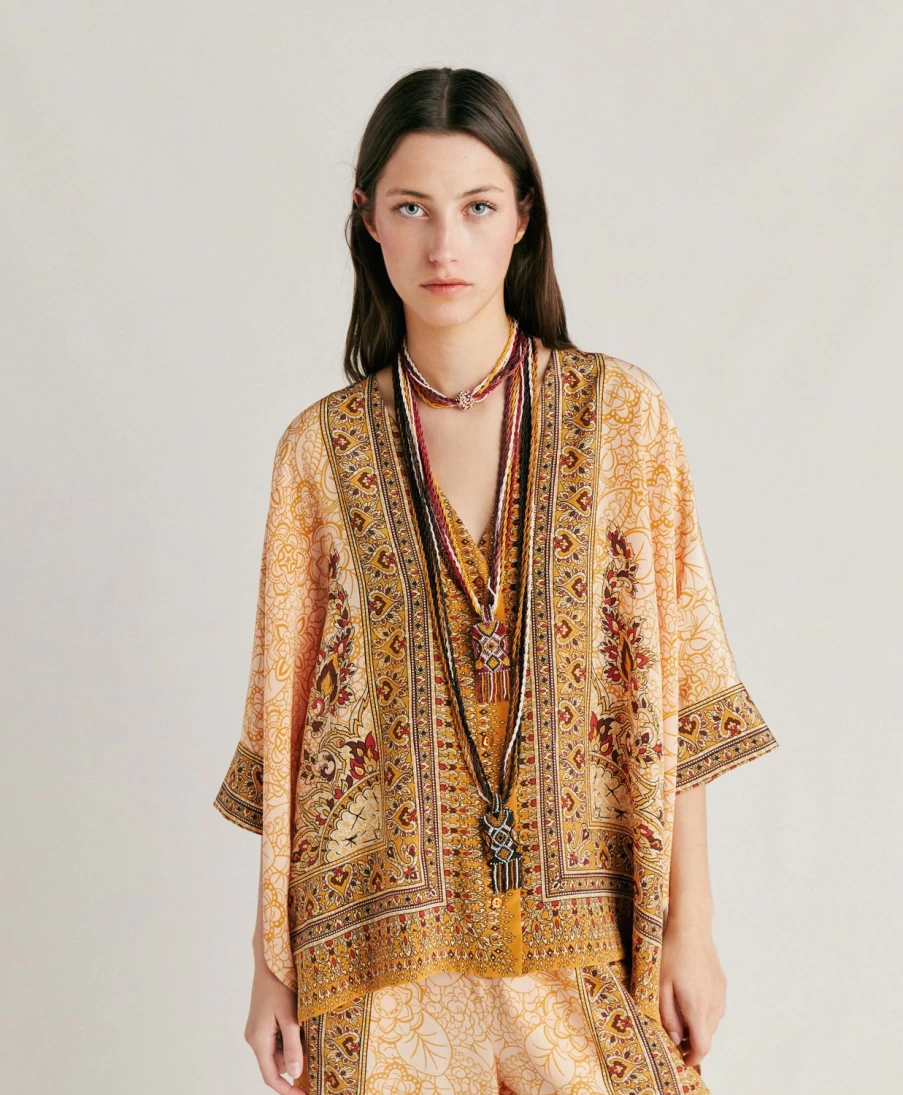 Momoni Women's Burnt Multicolor Ray Shirt in Crepe de Chine Fabric