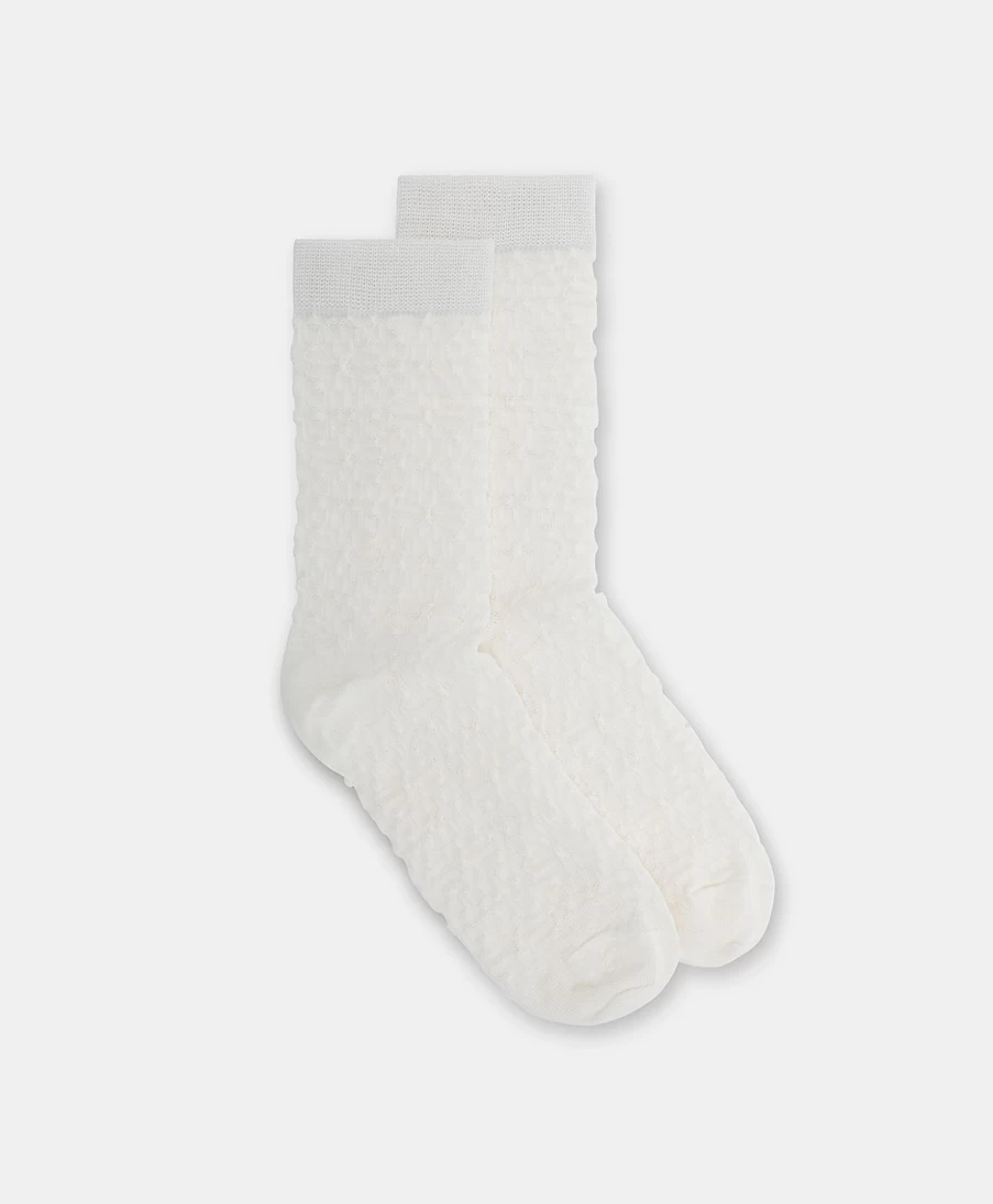 Momoni Women's White Sal Socks with Jacquard Logo - Stylish & Comfortable