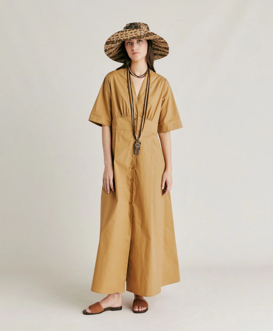 Momoni Women's Martinella Poplin Dress in Sand - Elegant Summer Casual Wear