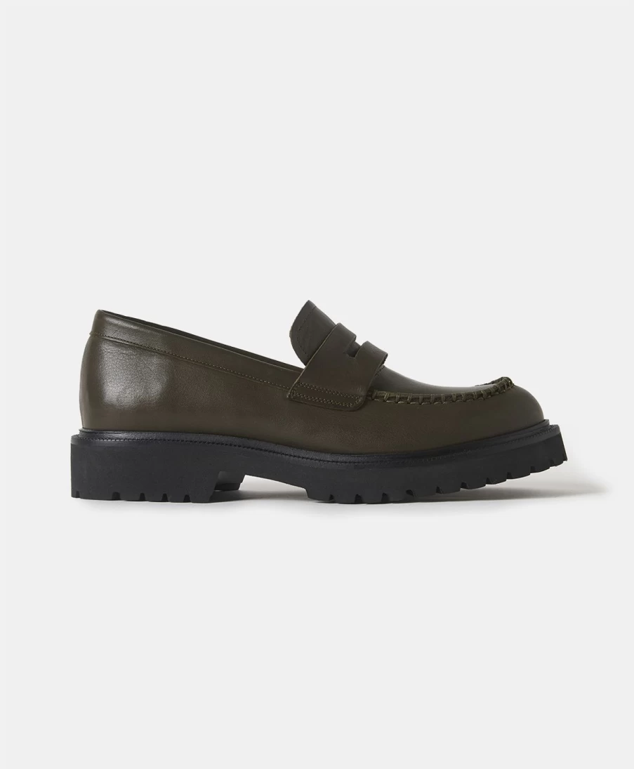 Momoni Women's Dark Green Daino Genuine Leather Shoes