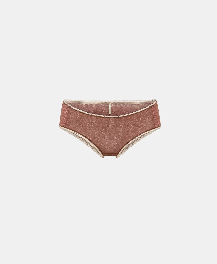 Momoni Women's Earth Brown Slip-In Lurex Jersey - Elegant Comfort & Shine