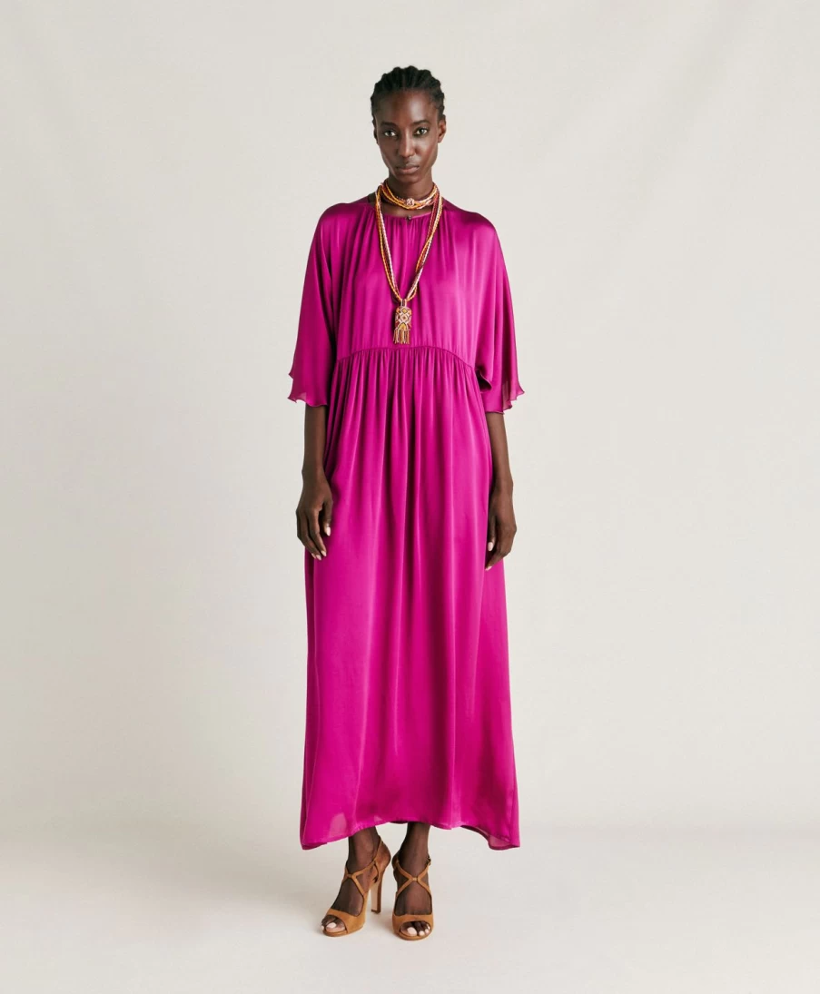 Momoni Women's Ginevra Plain Silk Dress in Cyclamen Pink