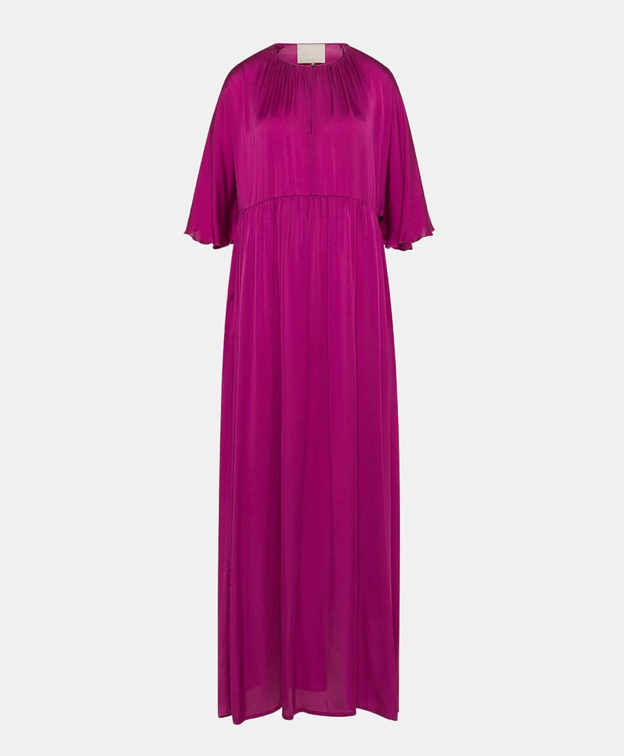 Momoni Women's Ginevra Plain Silk Dress in Cyclamen Pink
