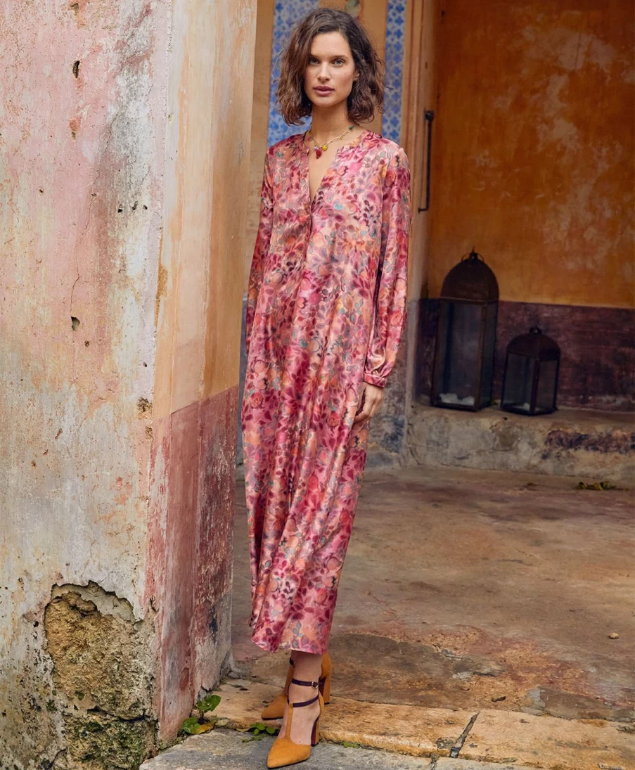 Momoni Women's Amede Printed Silk Twill Dress - Multicolor Pink Elegant Fashion
