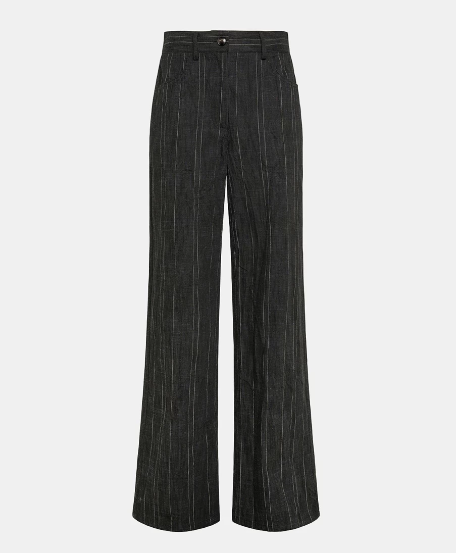 Momoni Women's Charcoal Gray Pinstripe Wool Cotton Olivia Pants