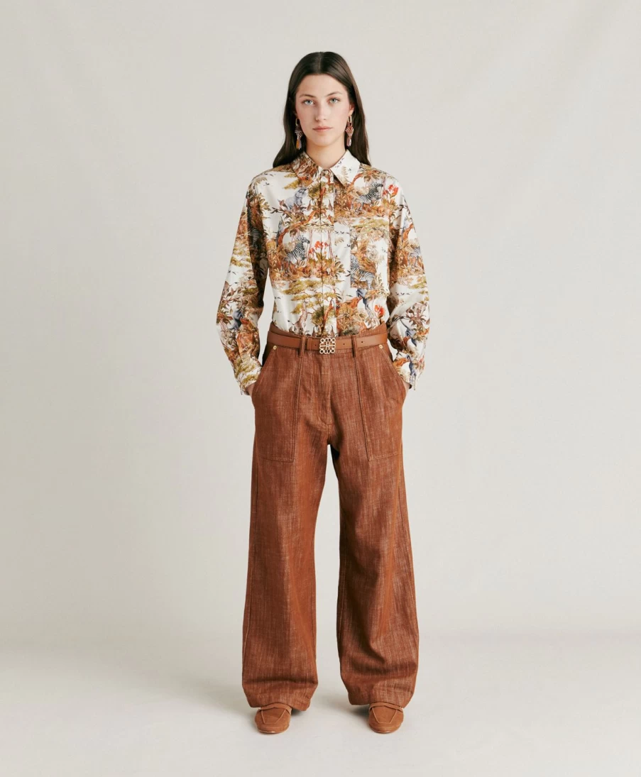 Momoni Women's Lora Denim Pants in Cigar Brown - High Waisted Slim Fit Jeans