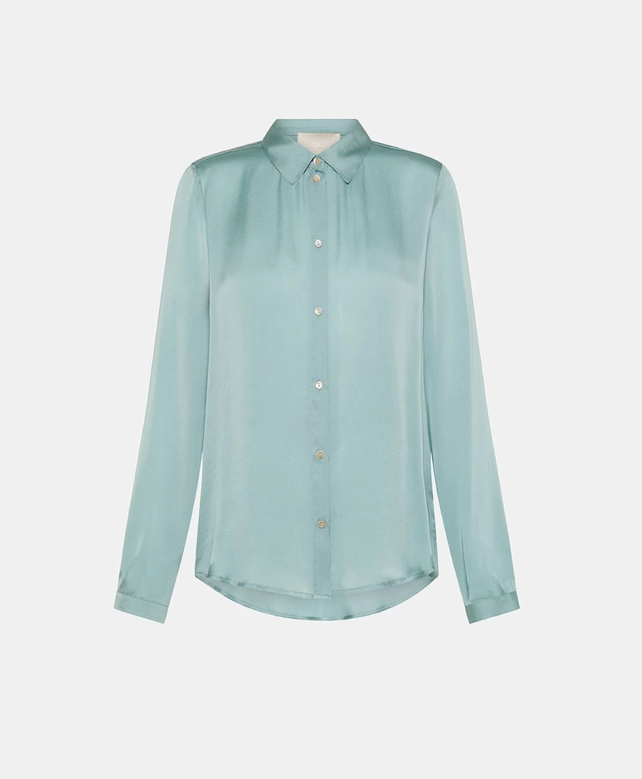 Momoni Women's Cerulean Silk Meudon Shirt - Plain Elegant Blouse for Women