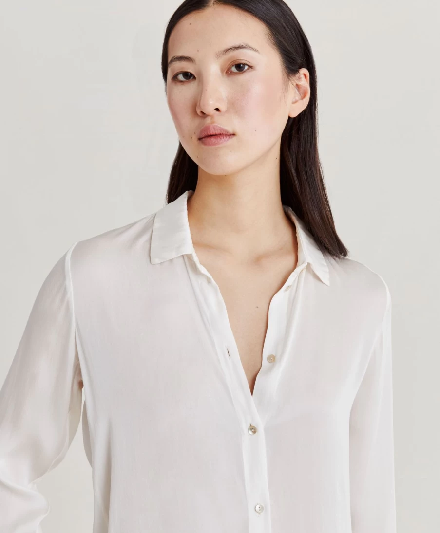 Momoni Women's Cream Plain Silk Meudon Shirt - Elegant Blouse for Women