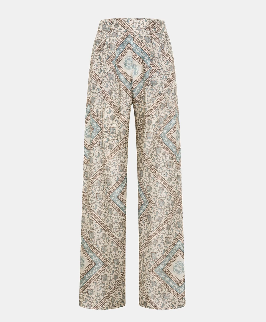 Momoni Women's Lanzarote Haboutai Silk Pants in Cream & Dusty - Elegant Luxury Trousers