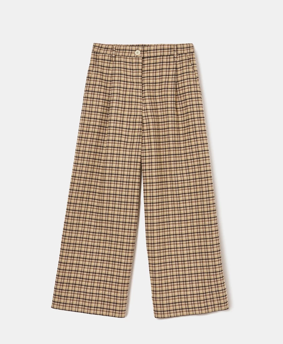 Momoni Women's Grecale Check Wool Gabardine Pants in Beige, Brown & Yellow
