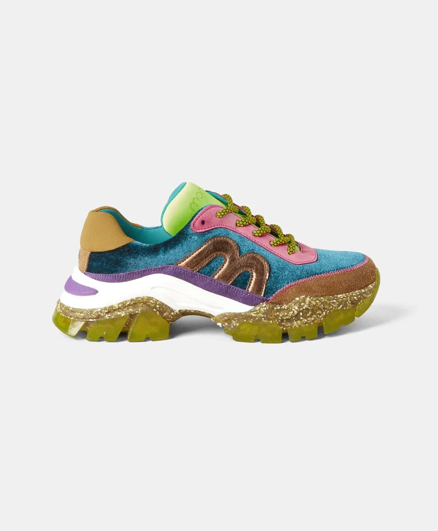 Momoni Women's Teal & Pink Leather Puffin Sneakers - Stylish Comfort