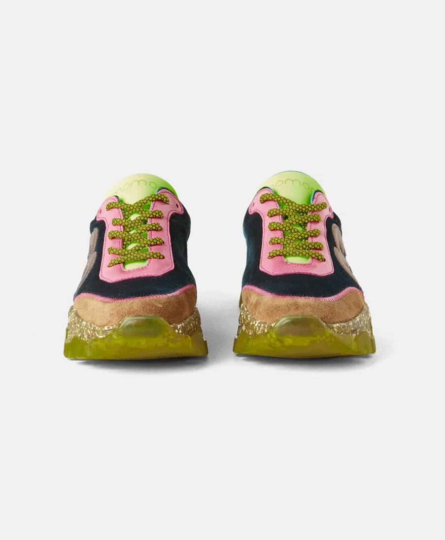 Momoni Women's Teal & Pink Leather Puffin Sneakers - Stylish Comfort