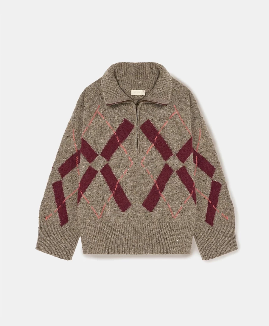 Momoni Women's Beige & Multicolor Intarsia Knit Sweater - Linc Design