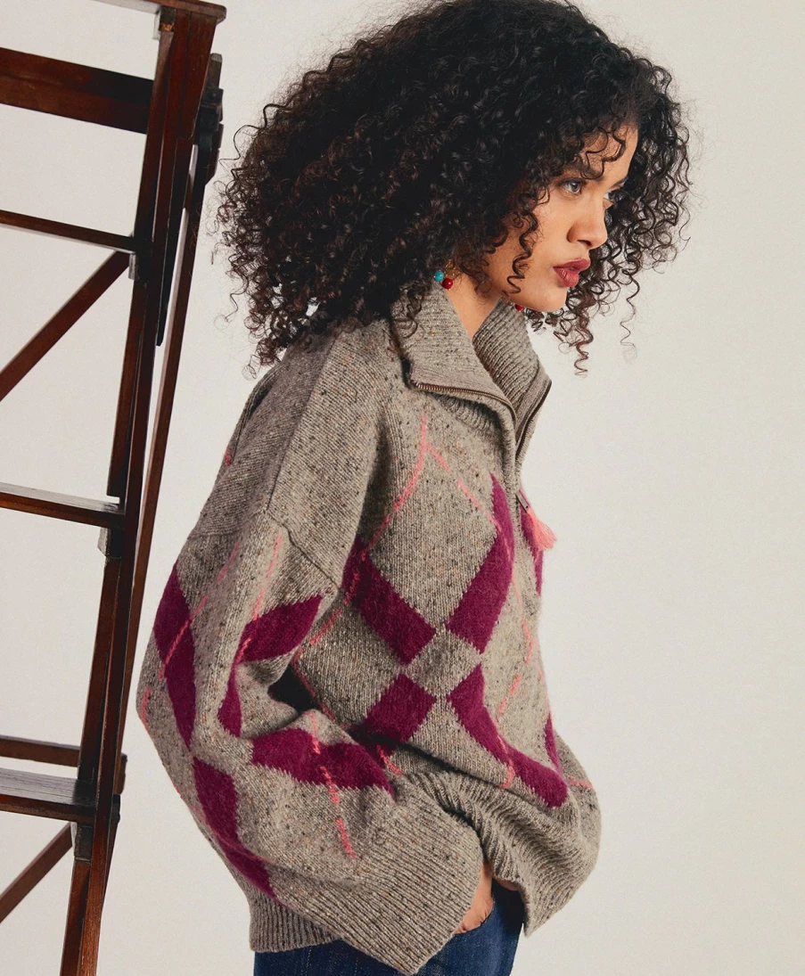 Momoni Women's Beige & Multicolor Intarsia Knit Sweater - Linc Design