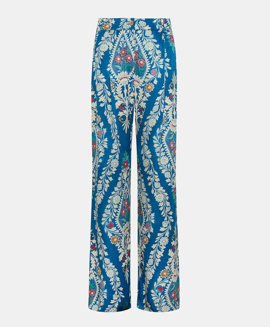 Momoni Women's Austin Printed Viscose Twill Pants - Multicolor Blue Casual Trousers