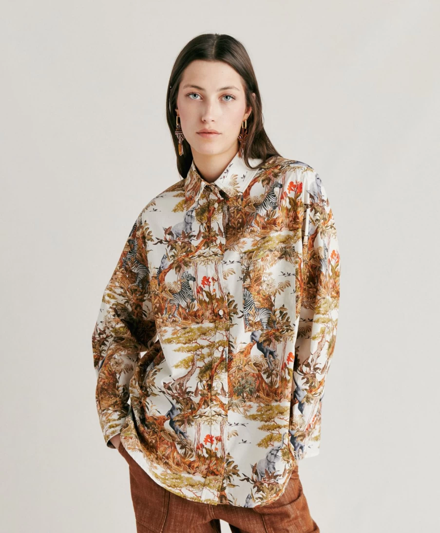 Momoni Women's Poplin Shirt in Cream and Multicolor - Stylish Casual Blouse