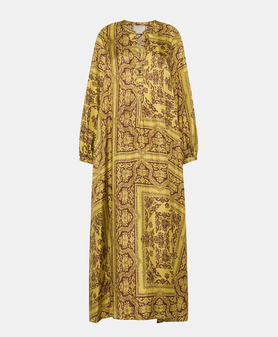 Momoni Women's Lime & Brown Printed Silk Twill Amede Dress