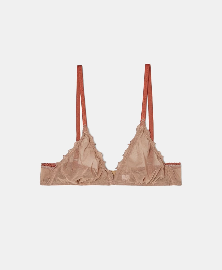 Momoni Women's Vipera Soft Tulle Bra in Nude - Lace Bralette Comfortable Elegant Underwear