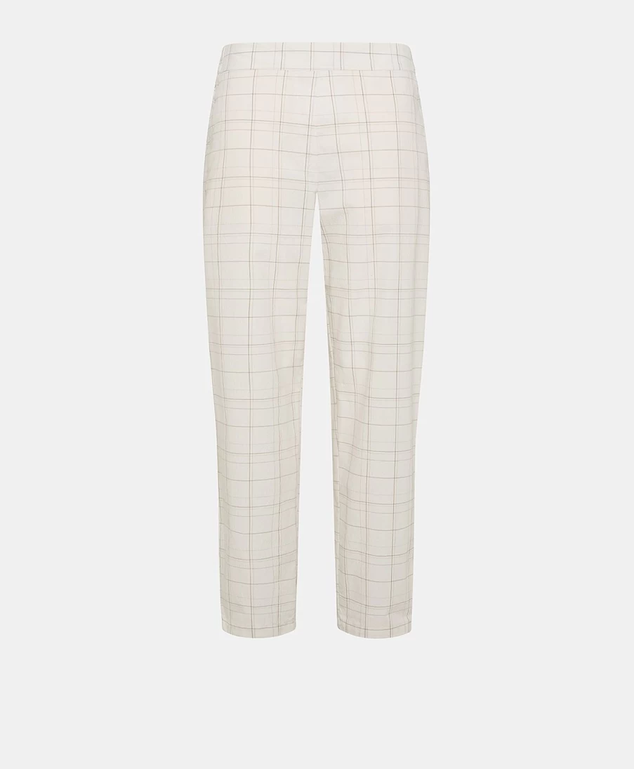 Momoni Women's Idaho Check Seersucker Pants in Cream & Mud - Casual Summer Trousers