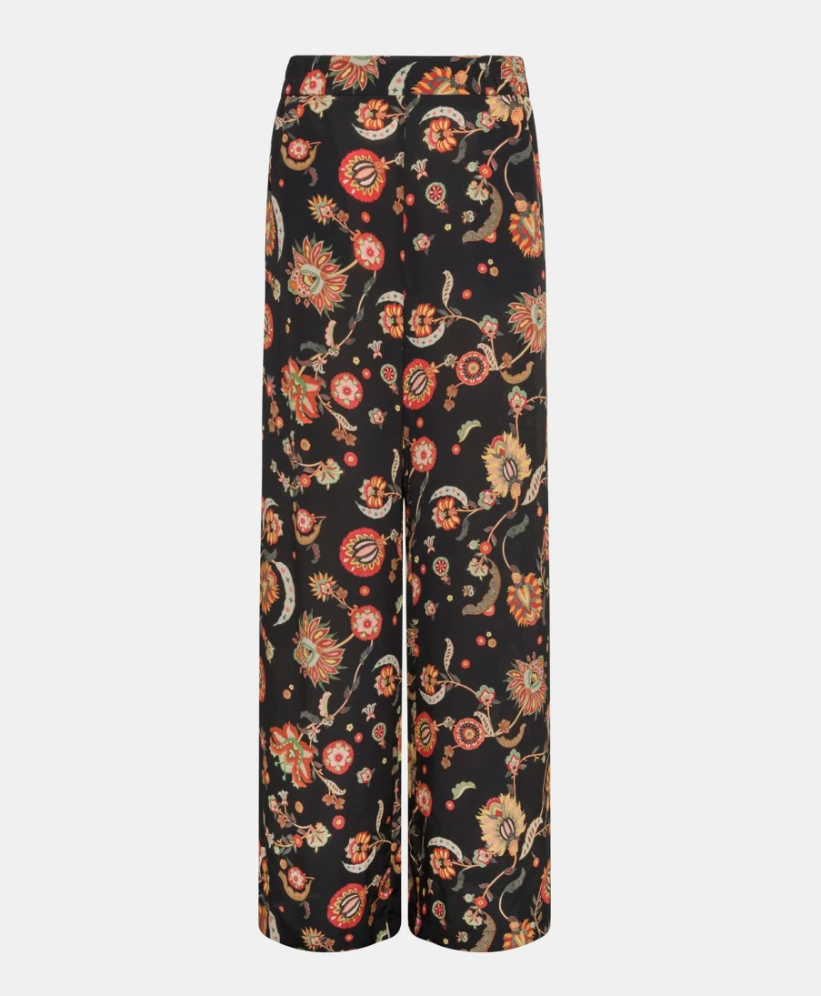 Momoni Women's Baccarat Printed Crepe de Chine Pants - Multicolor Black Floral Design