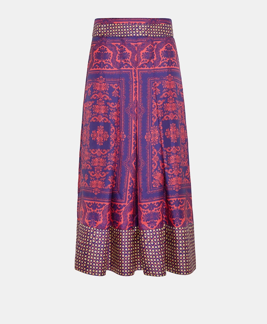 Momoni Women's Celestin Skirt - Bi-Printed Silk Twill in Indigo & Coral