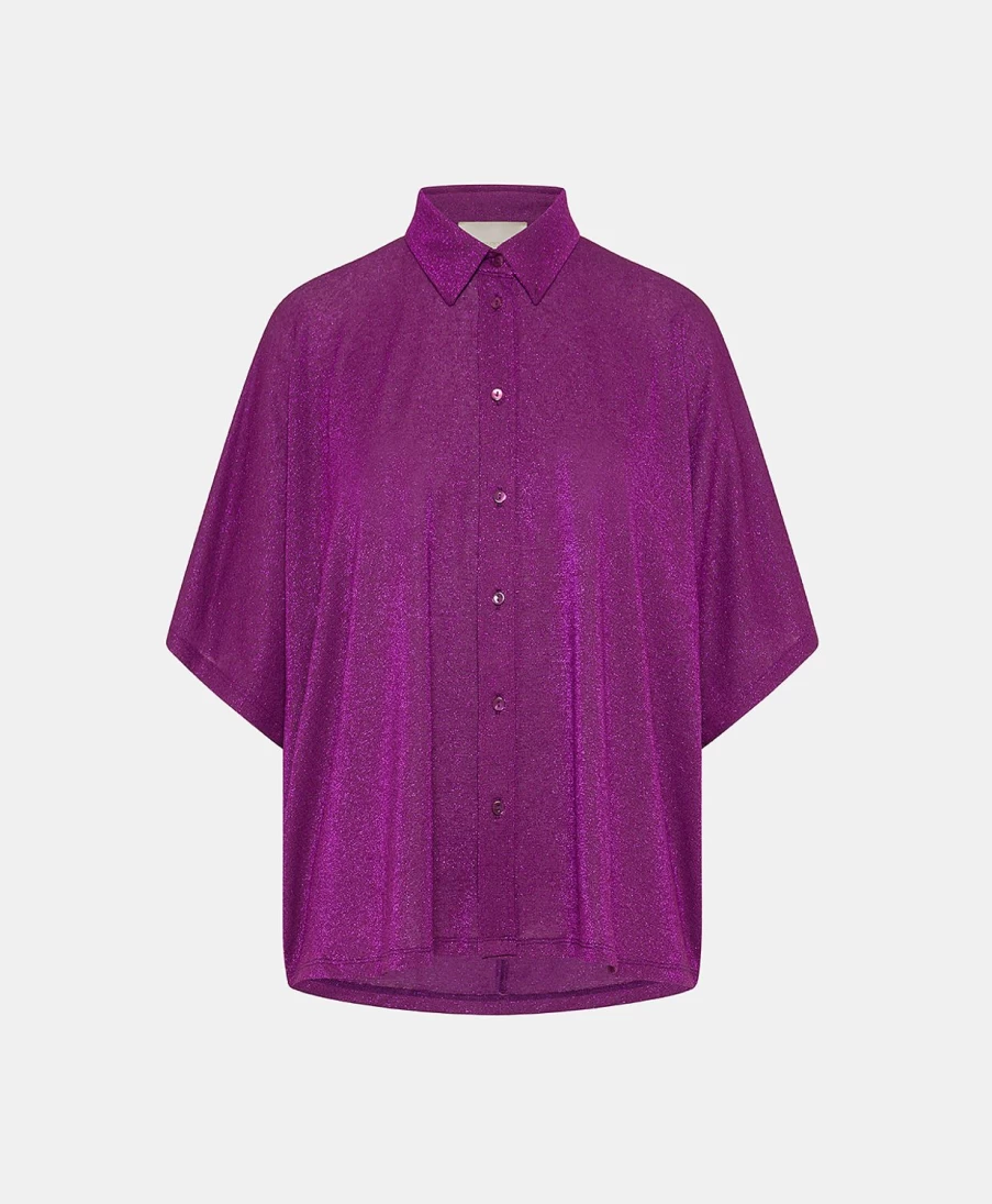 Momoni Women's Brooklyn Lurex Jersey Shirt in Cyclamen Pink - Elegant Glitter Top