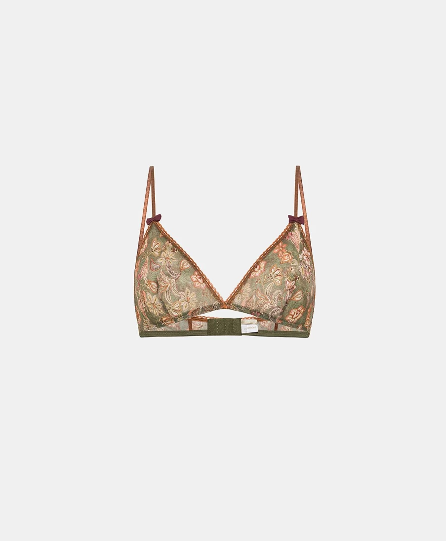 Momoni Women's Amethyst Bra - Printed Nylon Lingerie in Army Green & Multicolor